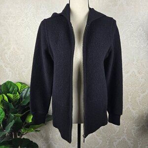 Real Clothes Size Medium 100% Wool Black Zip Front Jacket with Attached Hood